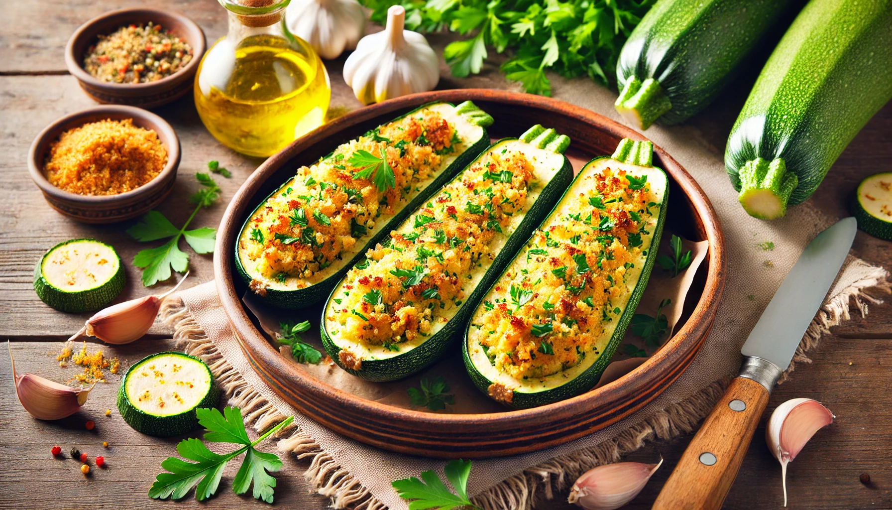 Zucchine Ripiene al Forno con Erbe e Formaggio