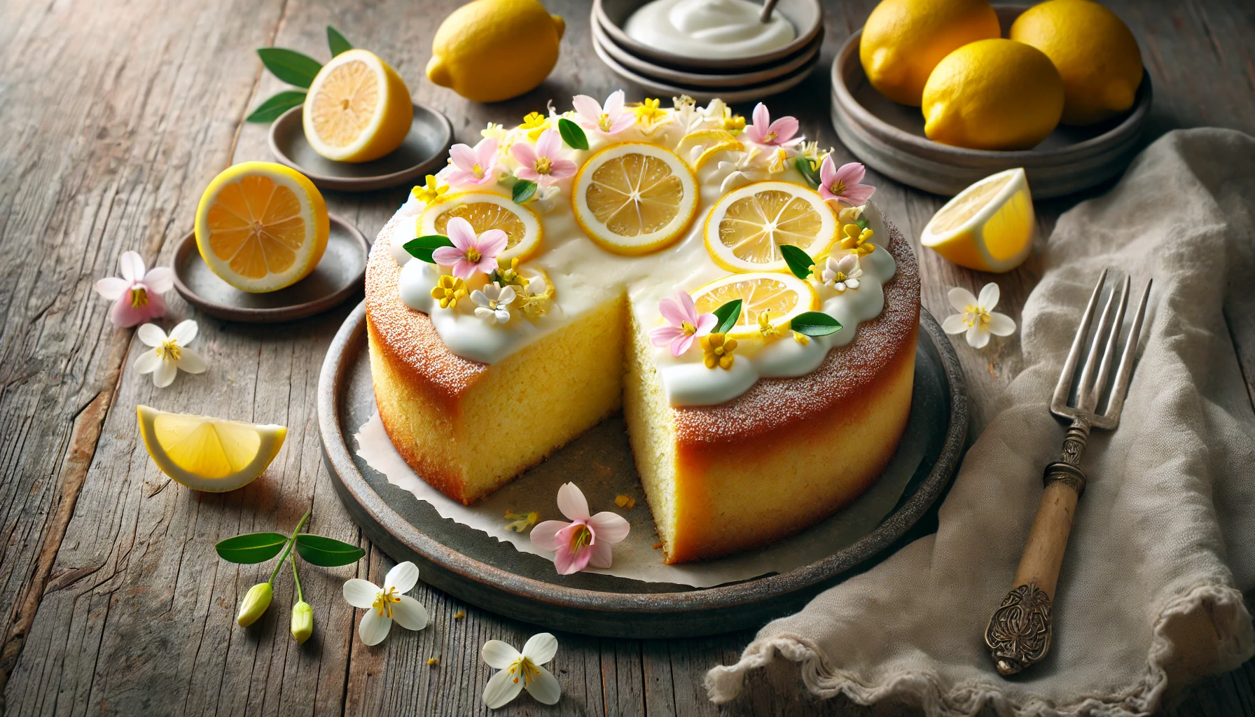 Bizcocho de Yogur con Limón y Flores