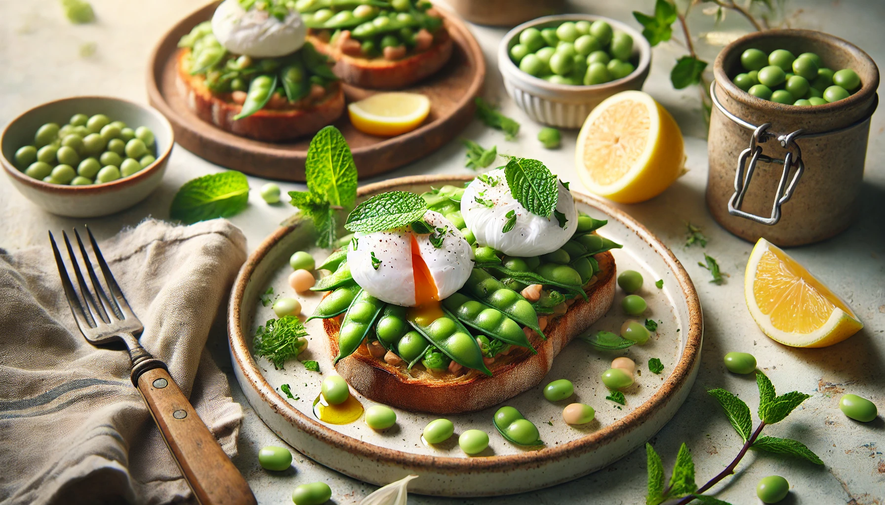 Tostadas con Habas Tiernas y Huevo Poché