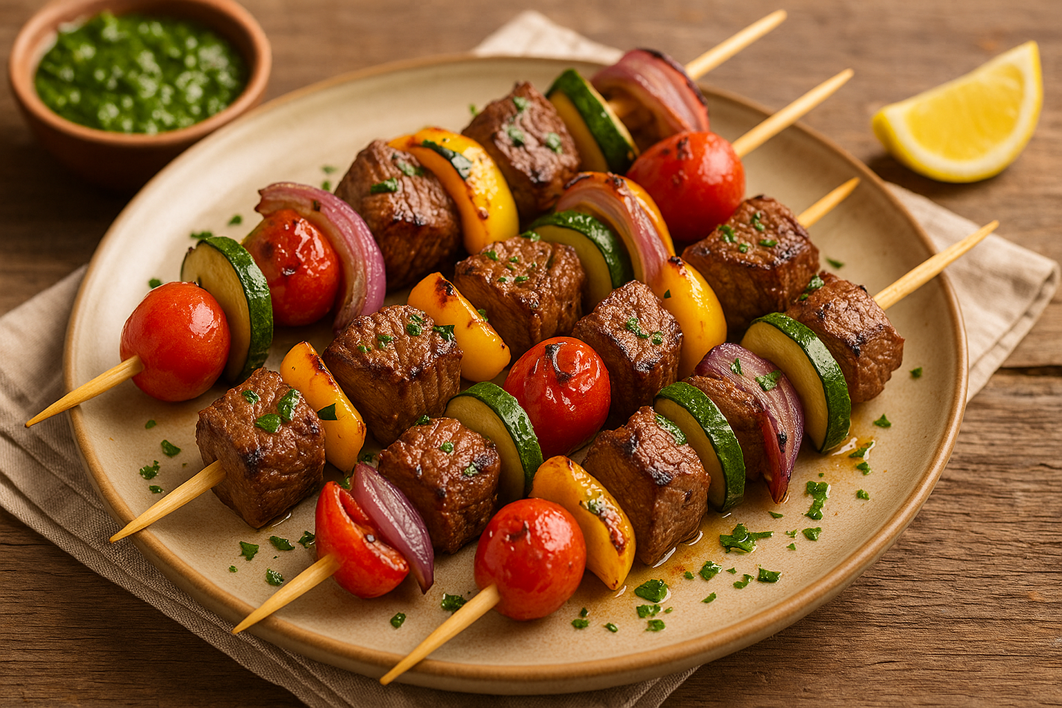 Grilled Beef and Vegetable Skewers