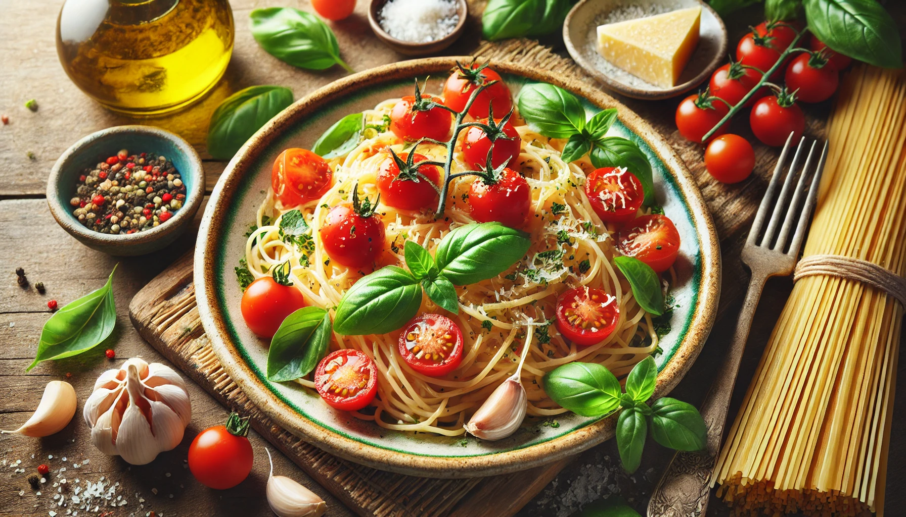 Spaghetti con Pomodorini e Basilico Fresco