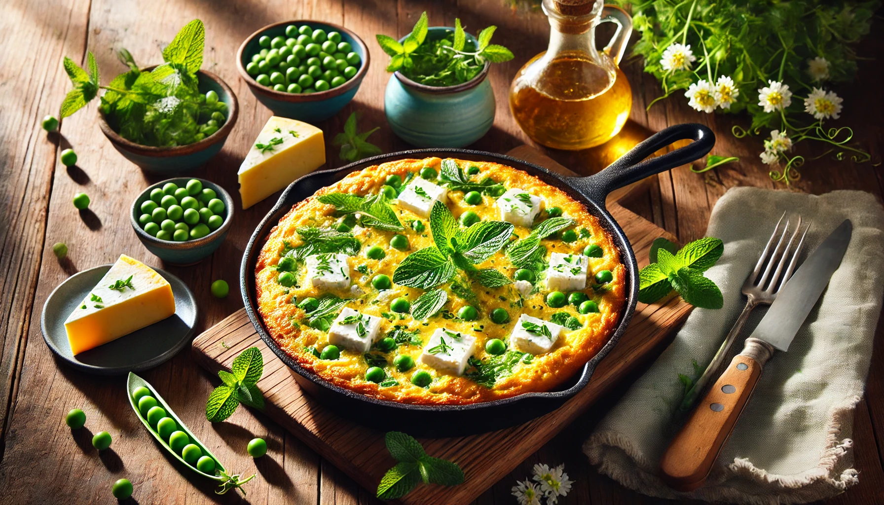 Frittata de Guisantes, Menta y Queso Feta