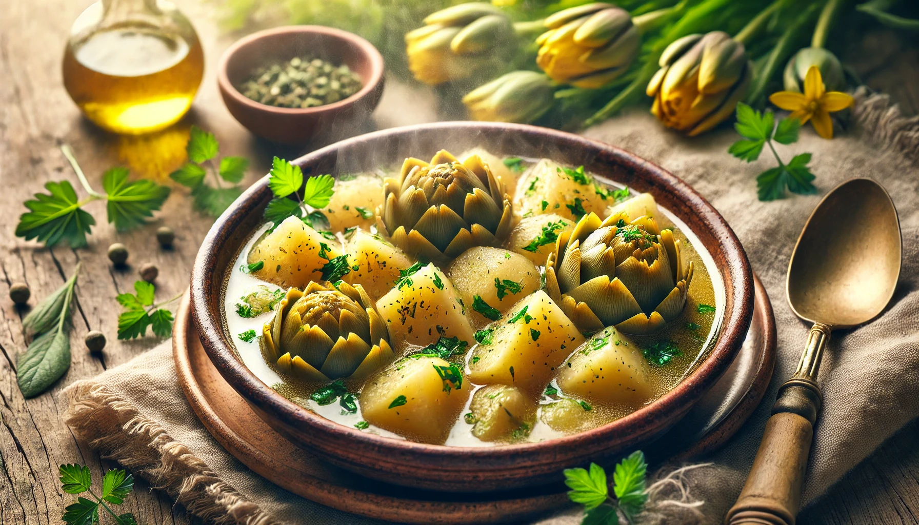 Guiso de Alcachofas y Patatas con Hierbas Frescas