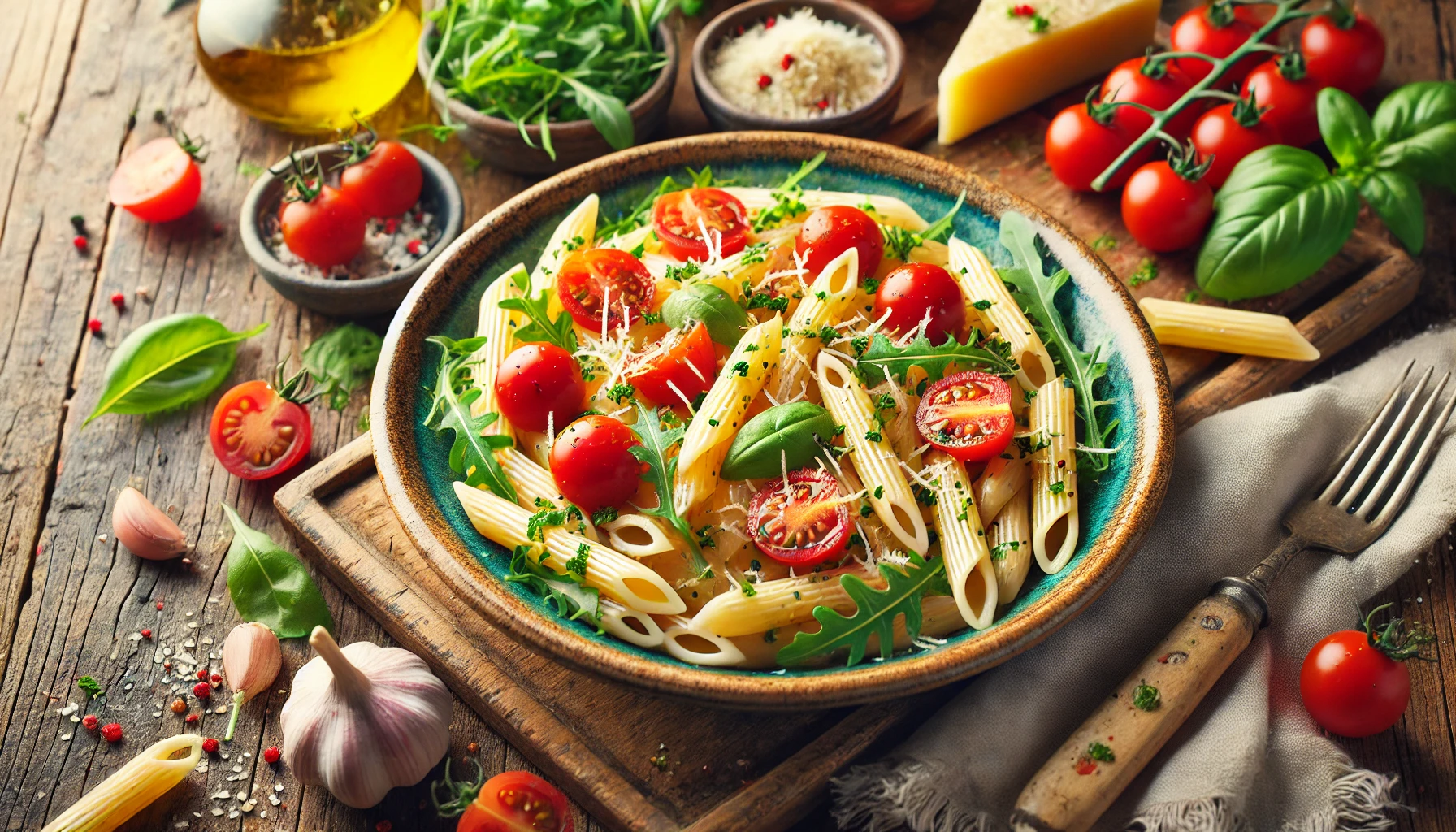 Penne con Pomodorini e Rucola