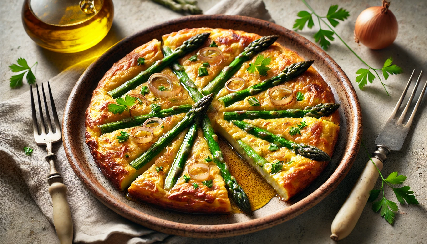 Tortilla de espárragos trigueros y cebolla