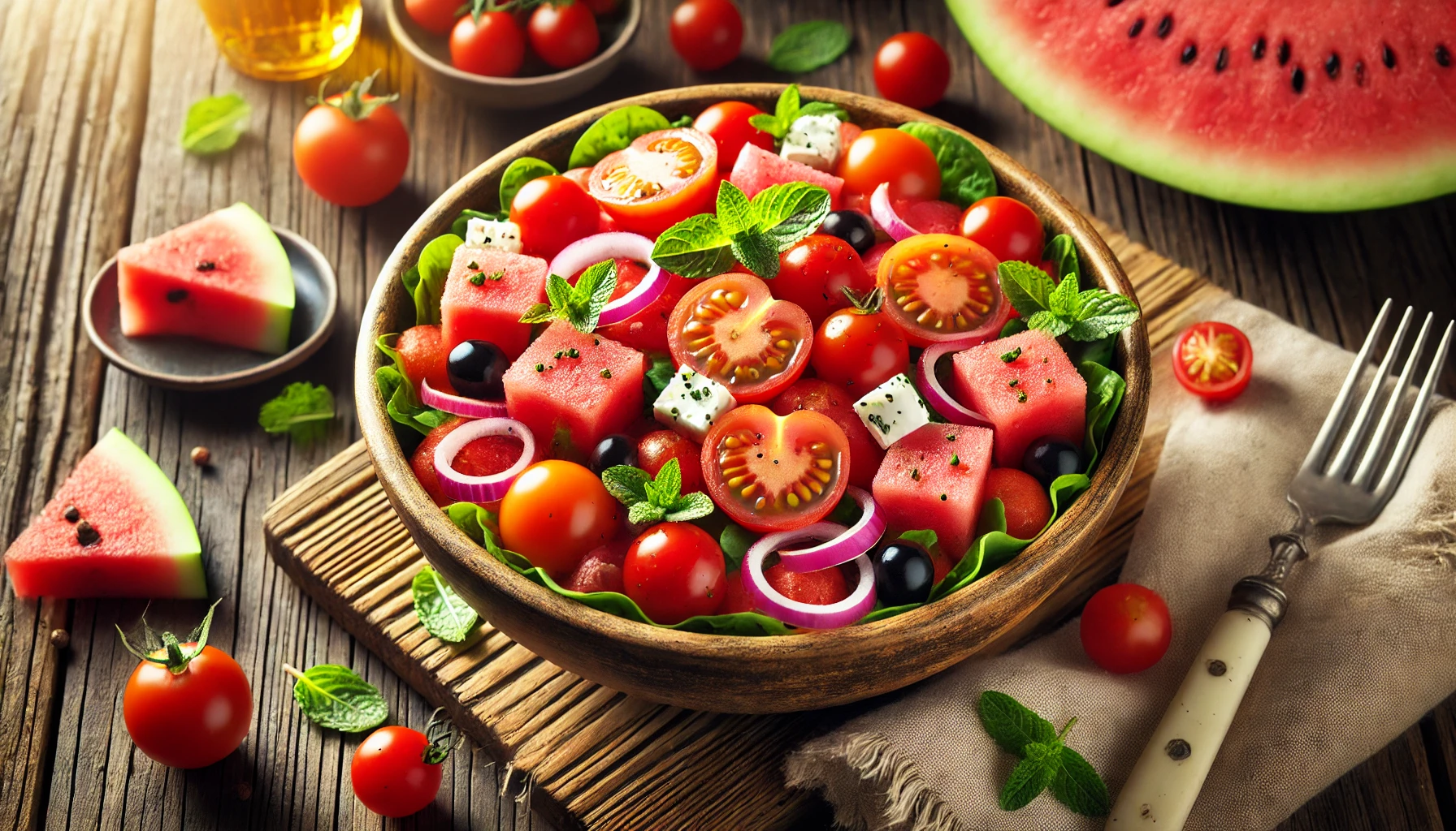 Insalata di Anguria e Pomodorini con Feta e Menta