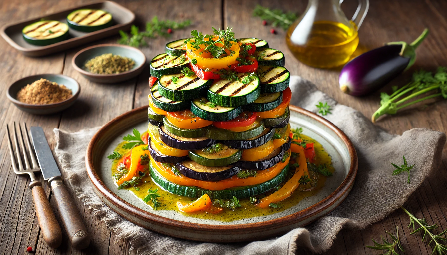 Timbal de Verduras con Vinagreta de Mostaza