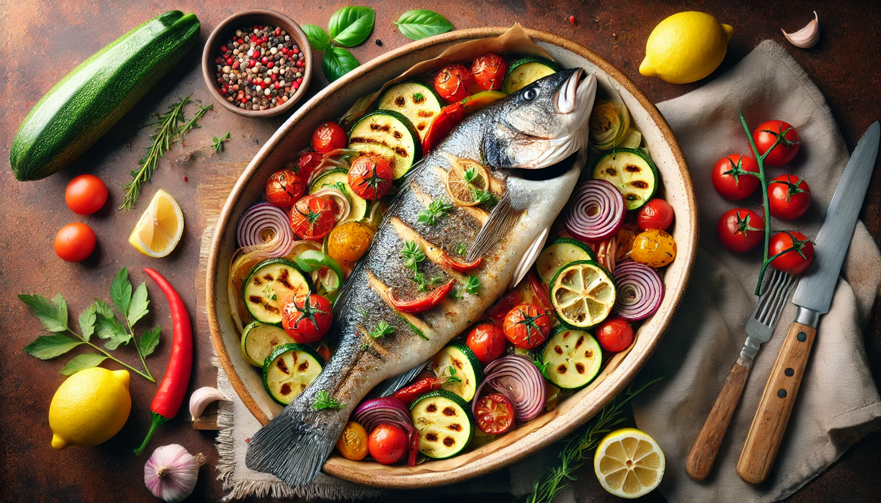 Lubina al horno con verduras